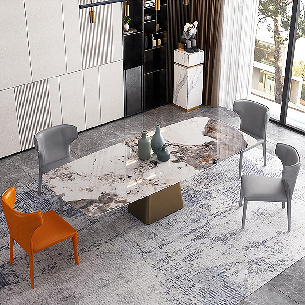 70.9" Modern Dining Table with Stone Top & Stainless Steel Pedestal ...