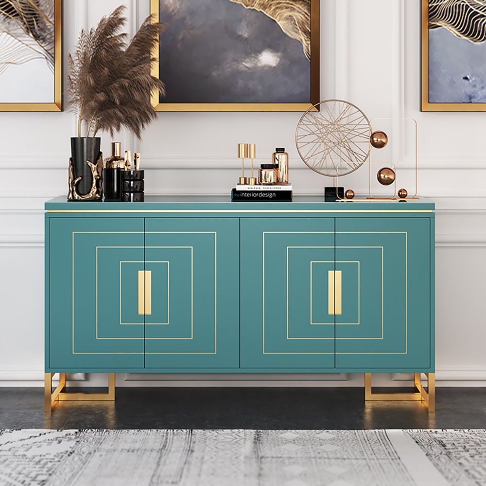 

59.1" Modern Blue Sideboard 4-Door Buffet Cabinet in Gold