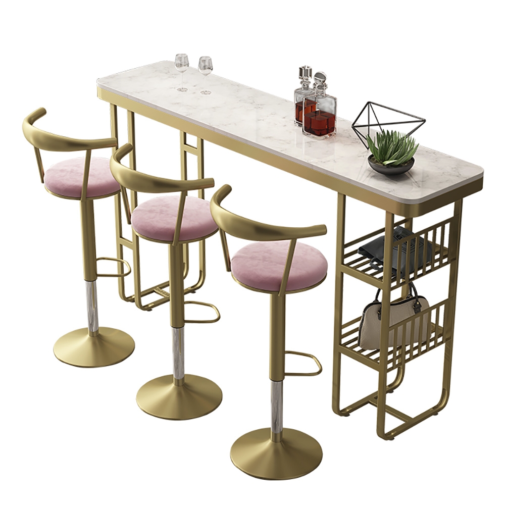 1040mm Bar Stool with Backrest Velvet Upholstery Bar Height with Footrest Pink Bar Chair