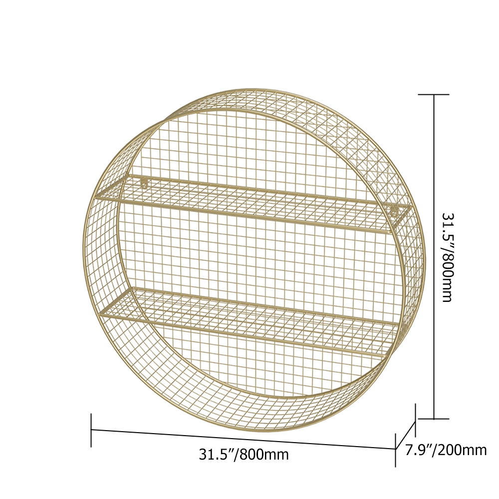 2-Tier Nordic Round Wall Mounted Grid Shelves in Gold