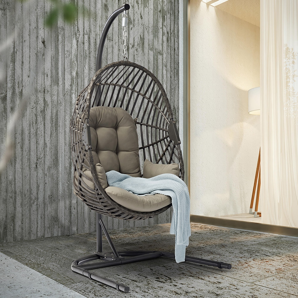 

Patio Hanging Egg Swing Chair with Steel Frame Stand