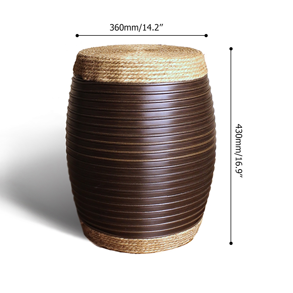 360mm Garden Stool Hemp&Brown Rattan Counter Stool Chinese Drum ShapeHomary
