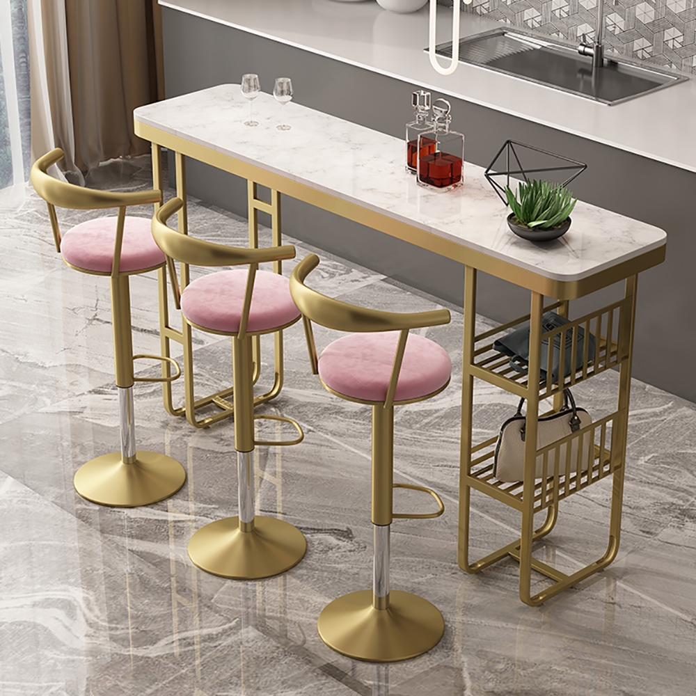 Image of 40.9" Bar Stool with Backrest Velvet Upholstery Bar Height with Footrest Pink Bar Chair