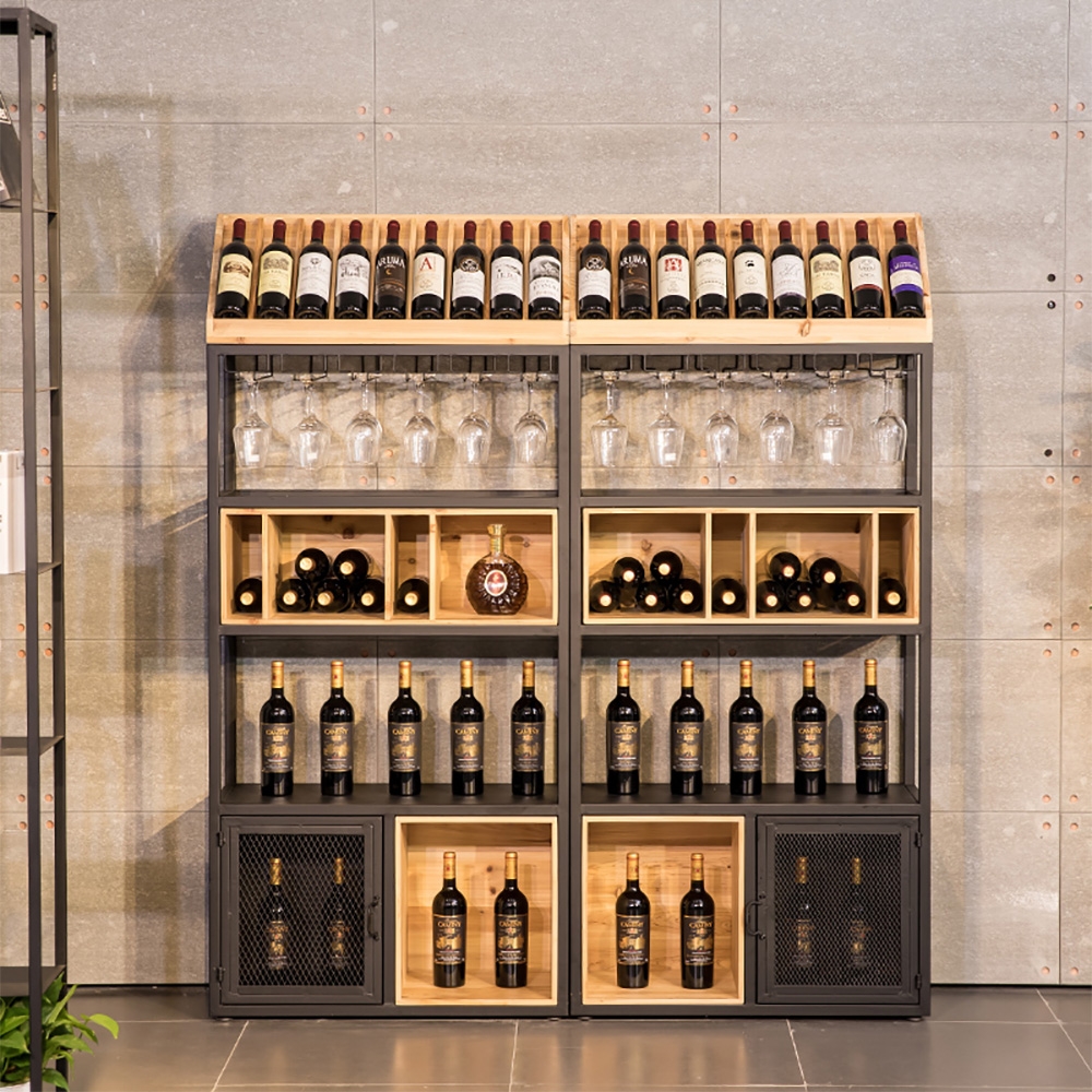 

Industrial Standing Wine Rack Shelves with Glass Rack-B