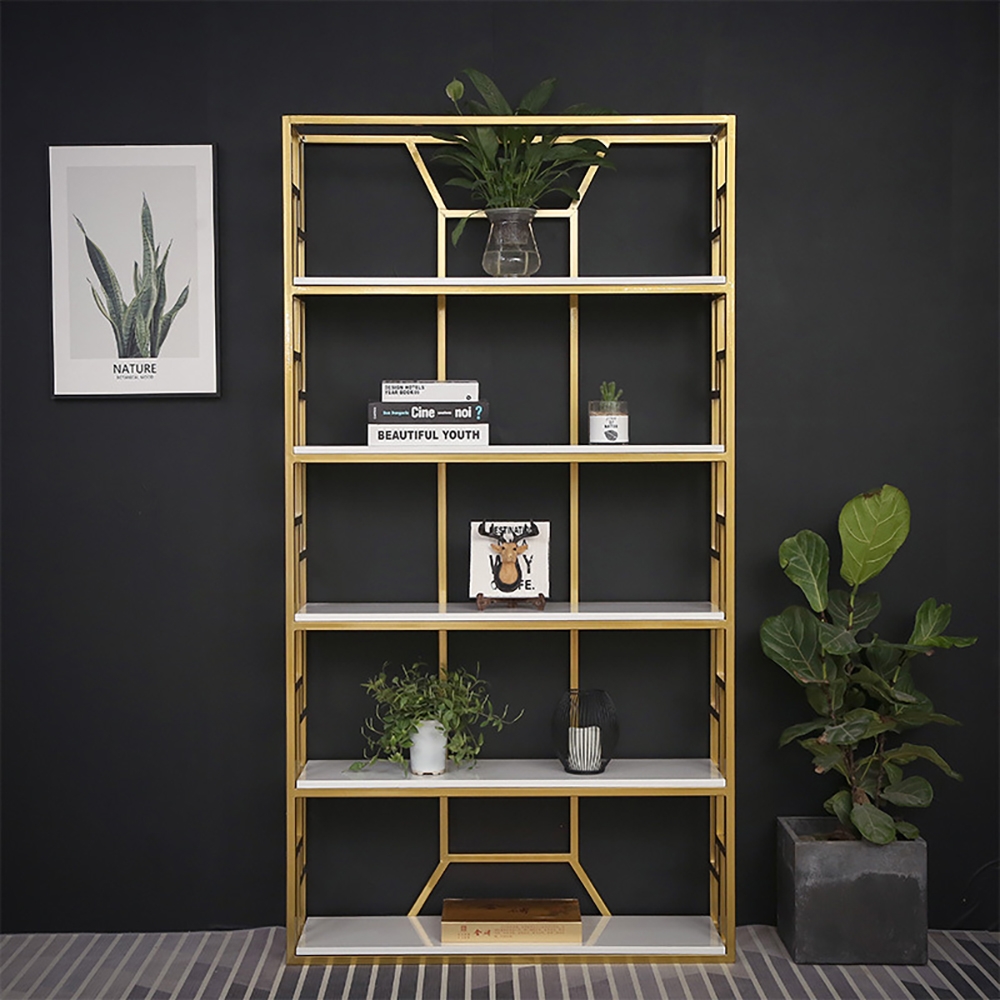 1800mm Modern Etagere Bookshelf in Gold & White Closet Organization