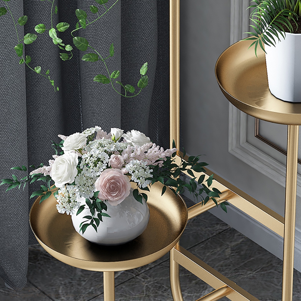 Chic Unique Shaped Metal Standing Plant Stand in Gold