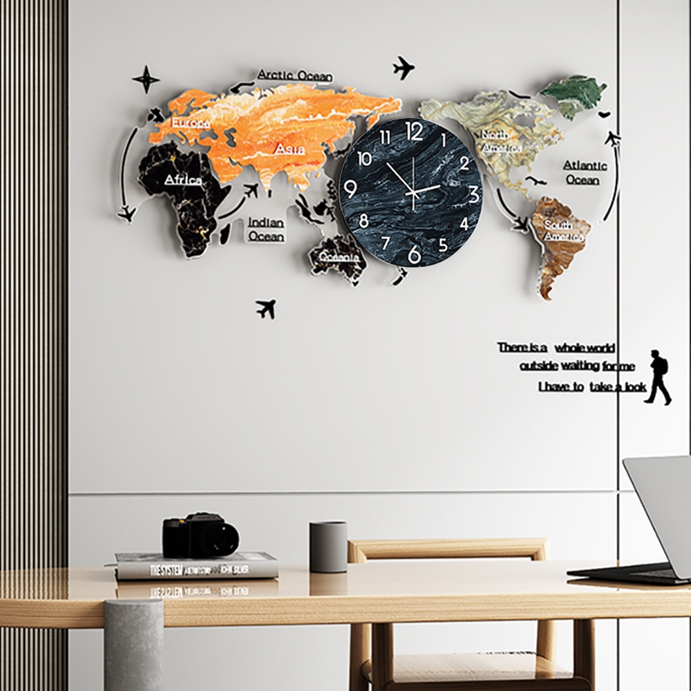Modern Large World Map Wall Clock Home Decor Art