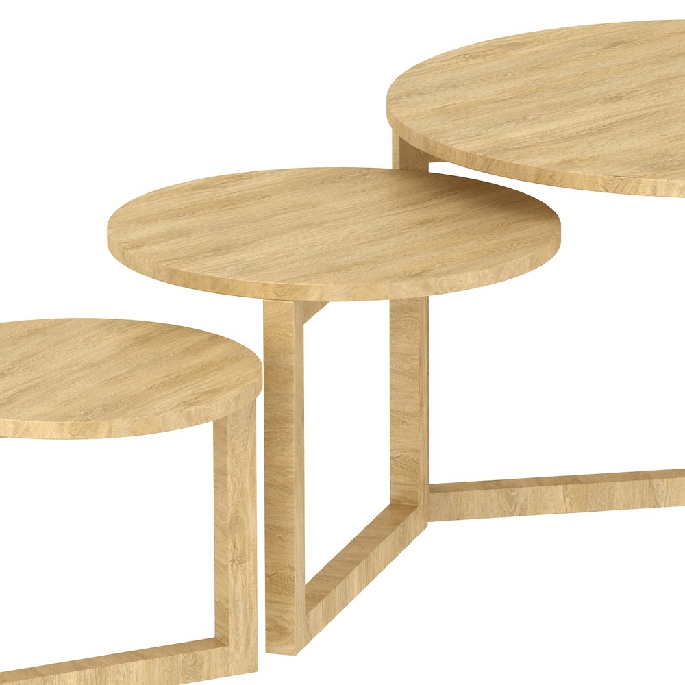 Farmhouse Round Wood Coffee Table Set in NaturalHomary