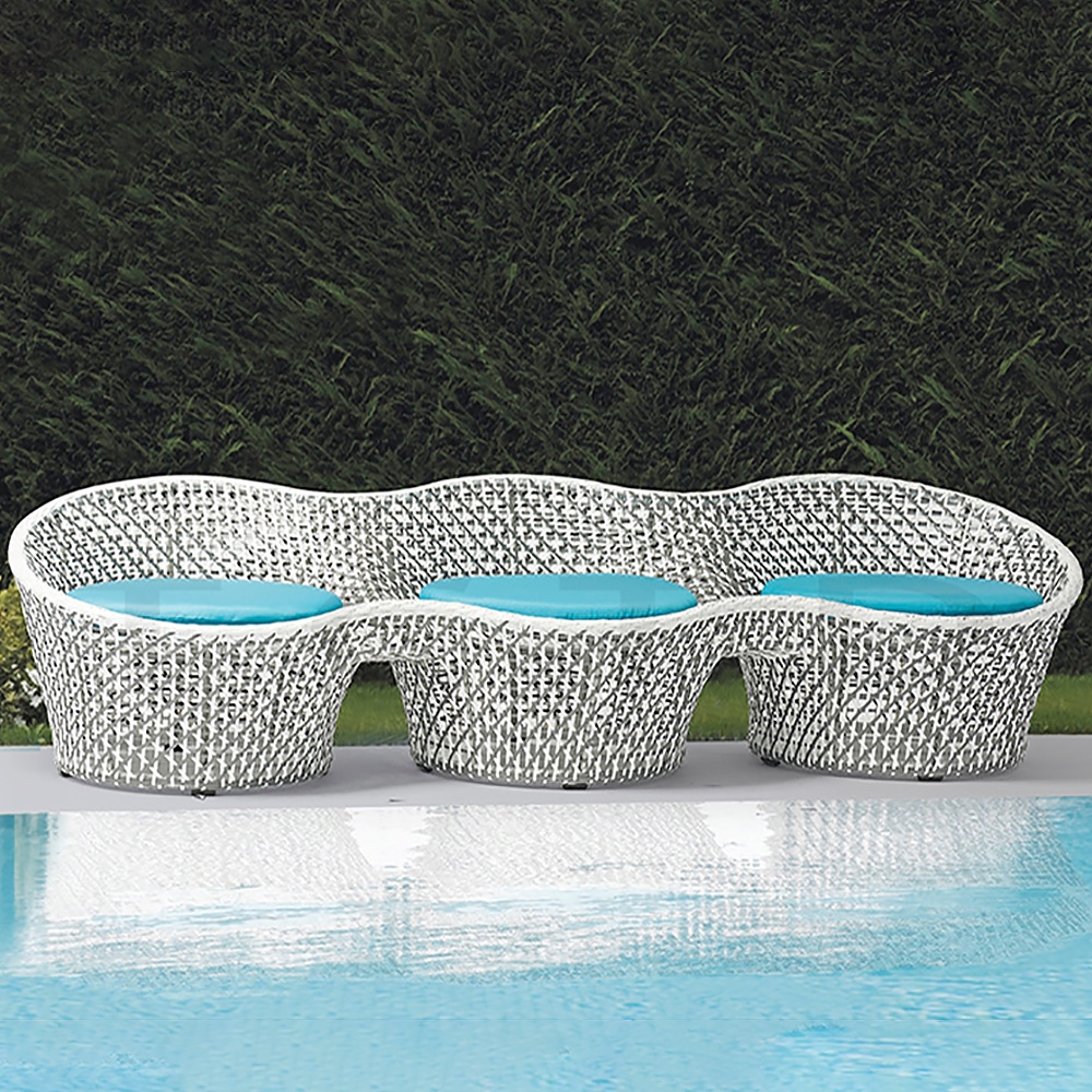 

94.5" Outdoor Sofa Rattan with Blue Cushion 3-Seater Peanut-Shape