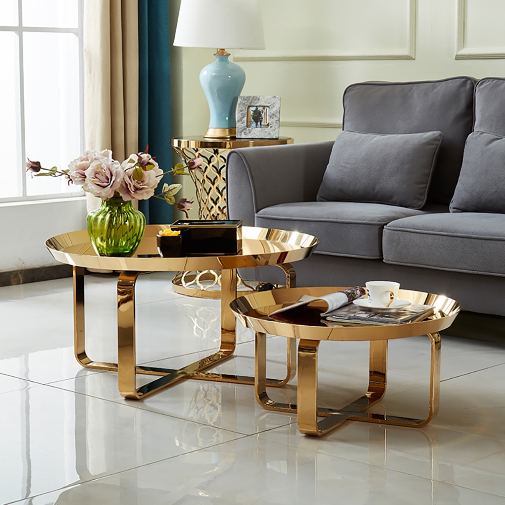 

Modern Round Coffee Table Set in 2 Pieces Stainless Steel