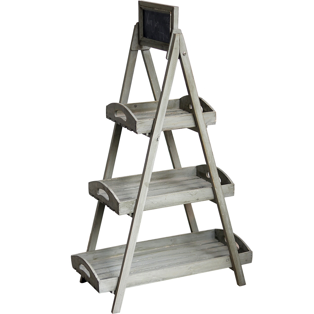 3Tier Triangular Plant Stand Wooden Ladder Shelf with BlackboardHomary