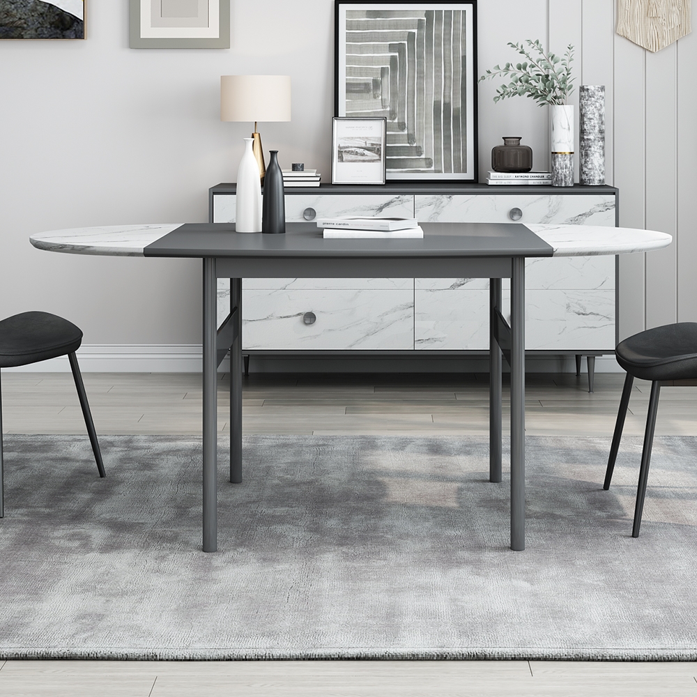 

63.0" Modern Folding Oval Dining Table in Black & White