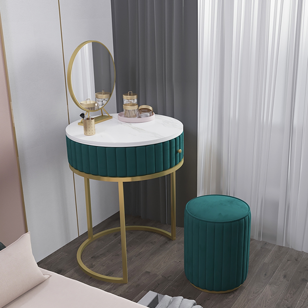 

Modern Makeup Vanity Set Velvet Upholstered Small Dressing Table Mirror&Stool Included, Green