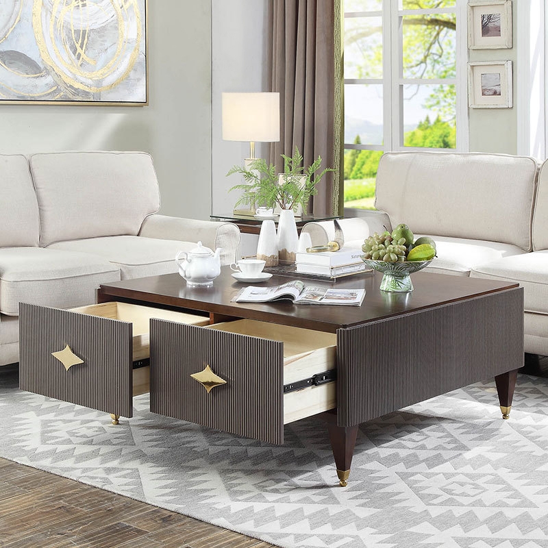 

Walnut Farmhouse Coffee Table with Storage Wood Accent Table