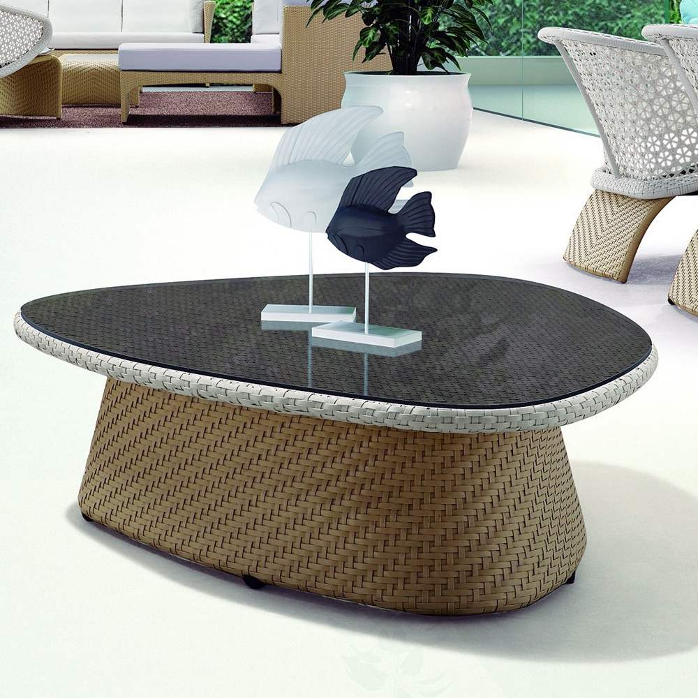 Hofer 899.2mm Black GlassTop Outdoor Coffee Table Rattan BottomHomary