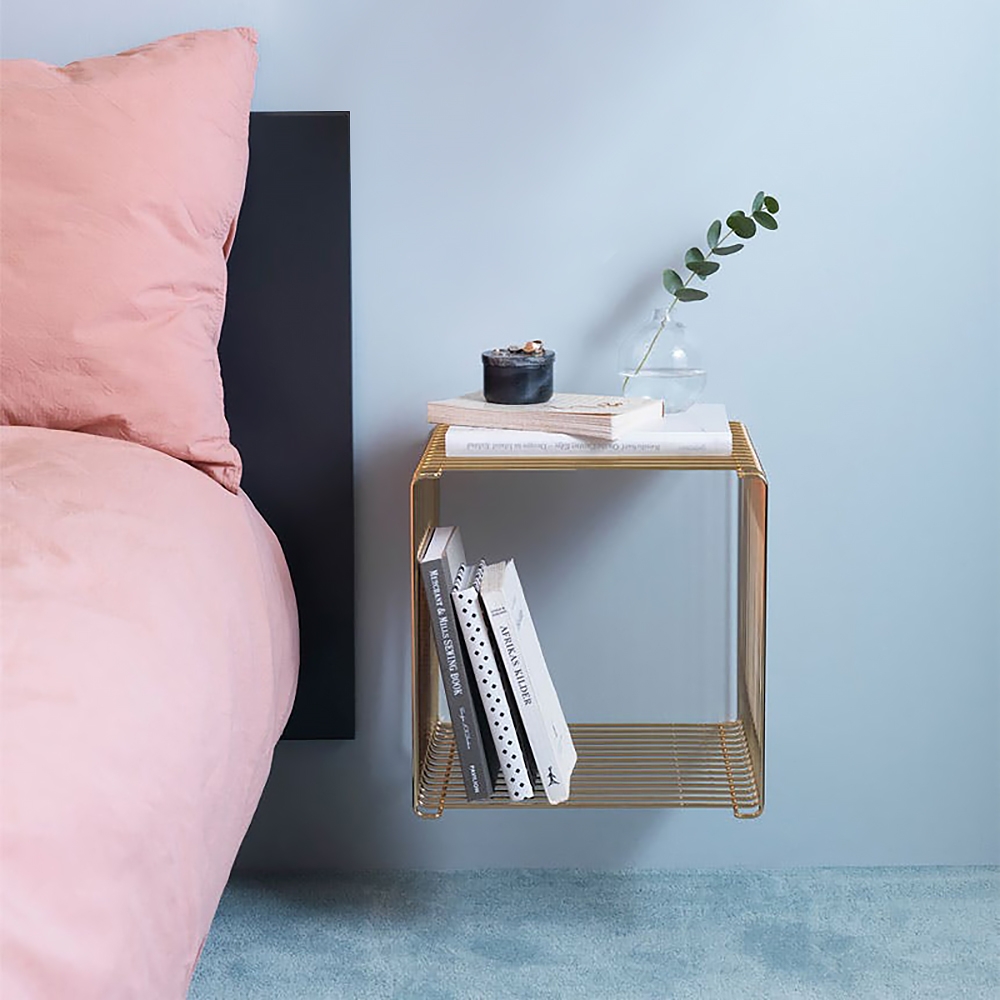 Modern Wall Mounted Nightstand Floating Shelving in Gold