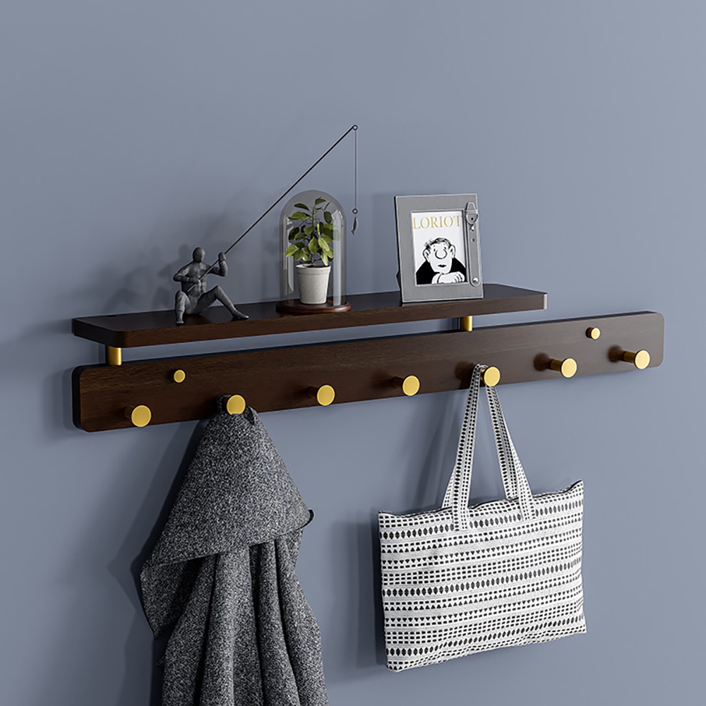 Classical Wall Mounted Wood Coat Rack In Black Walnut