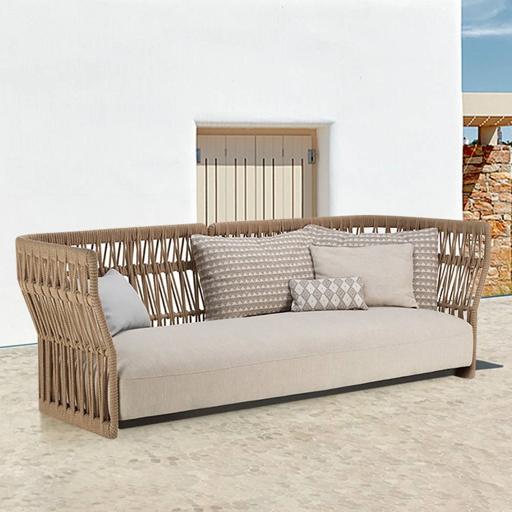 

Emilio Natural Style Wood Color Rattan Outdoor Sofa 3-Seater with Cushion Pillow