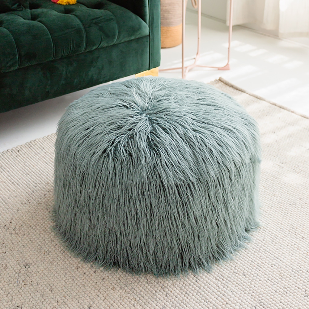 Puffy Round Faux Fur Upholstered Ottoman Stool-Homary