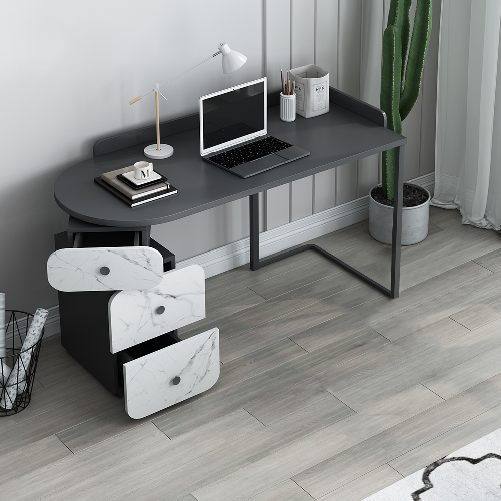 

Modern Home Office Desk with Drawers in MDF & Carbon Steel in Black & White