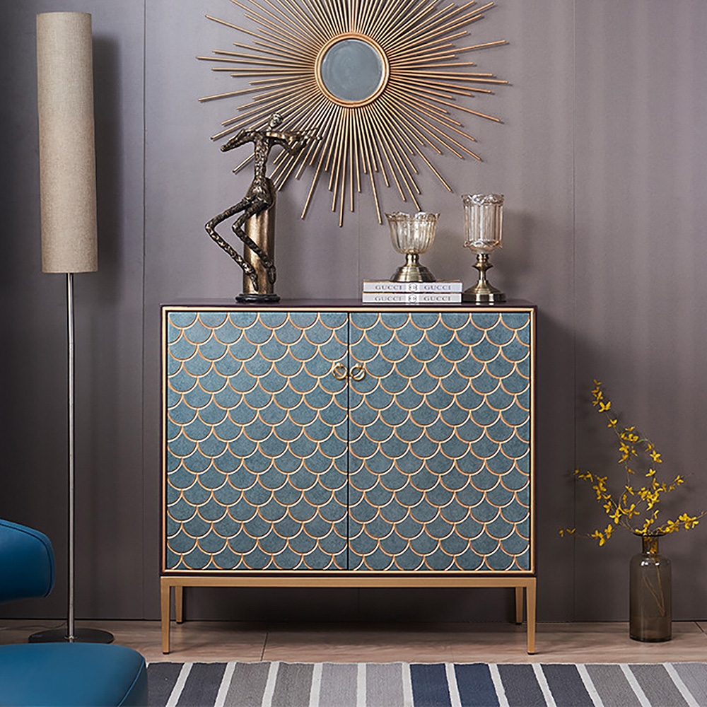 Modern Cabinet Scale Patterned Sideboard Buffet with Doors & Shelves in Small