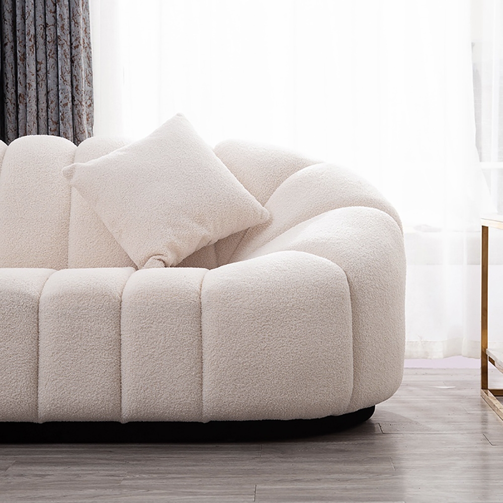 Lamb Wool White Sofa Upholstered Sofa 3-Seater Sofa Cute Sofa 82.7"