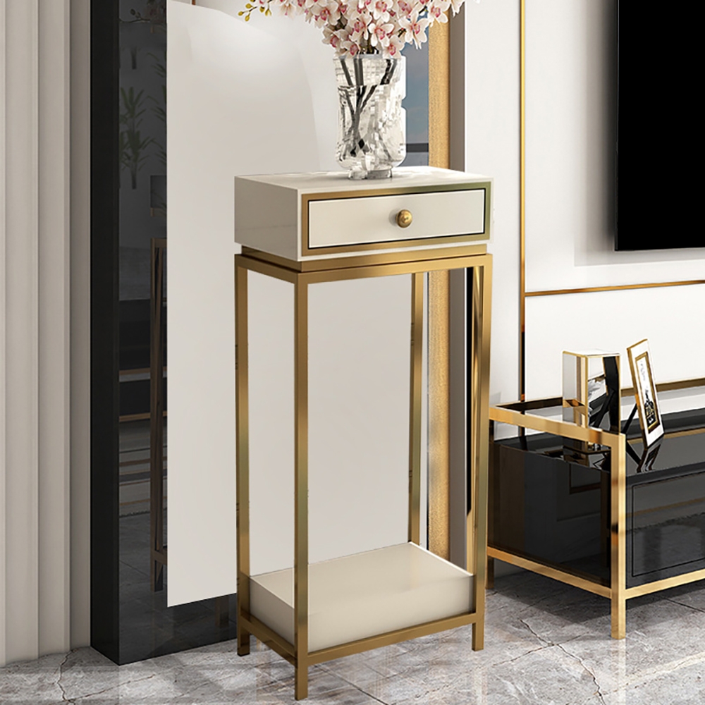 39" Luxury White&gold Freestanding Shelving Plant Stand