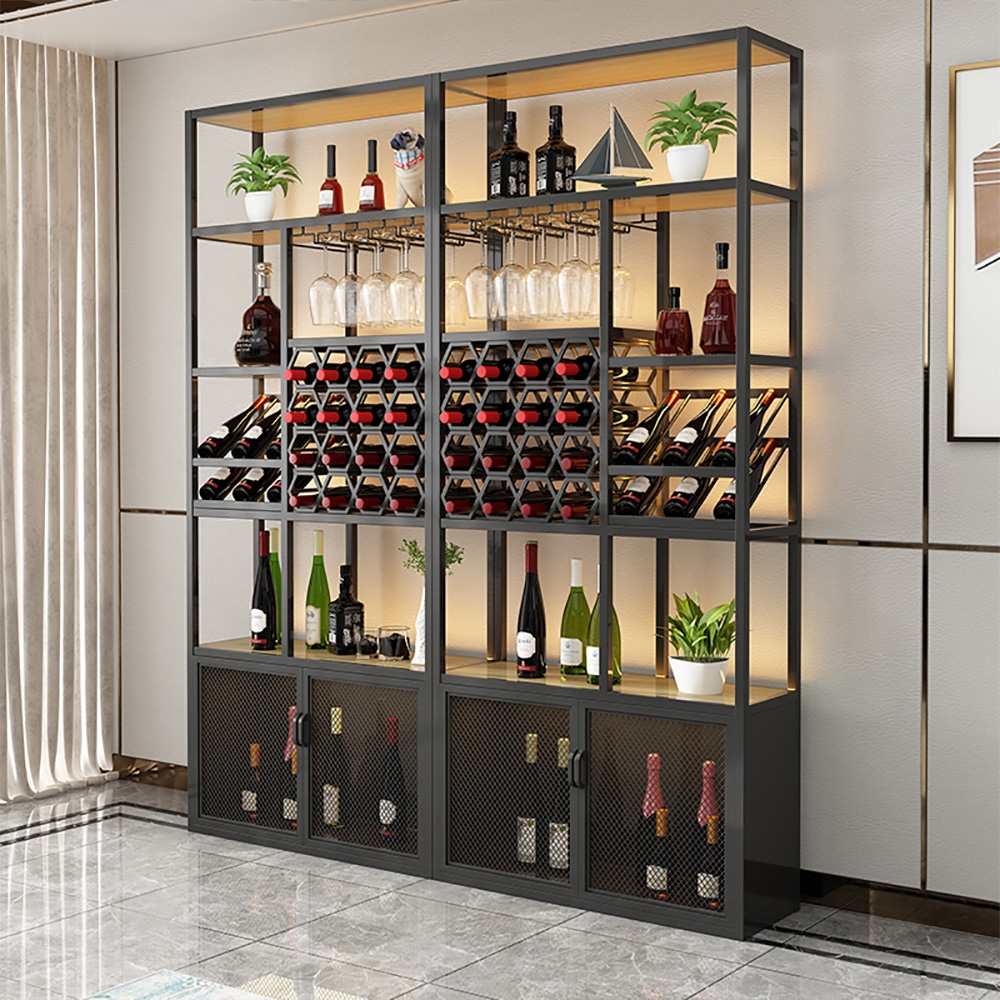 Industrial Standing Wine Rack with Glass Rack-Homary