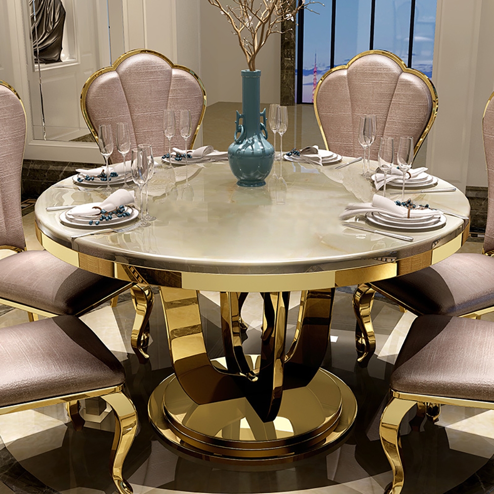 round faux marble dining set