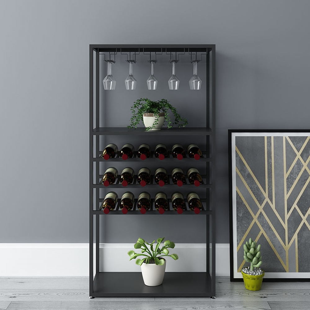 Image of 47.2" Modern Metal Floor Wine Rack in Black
