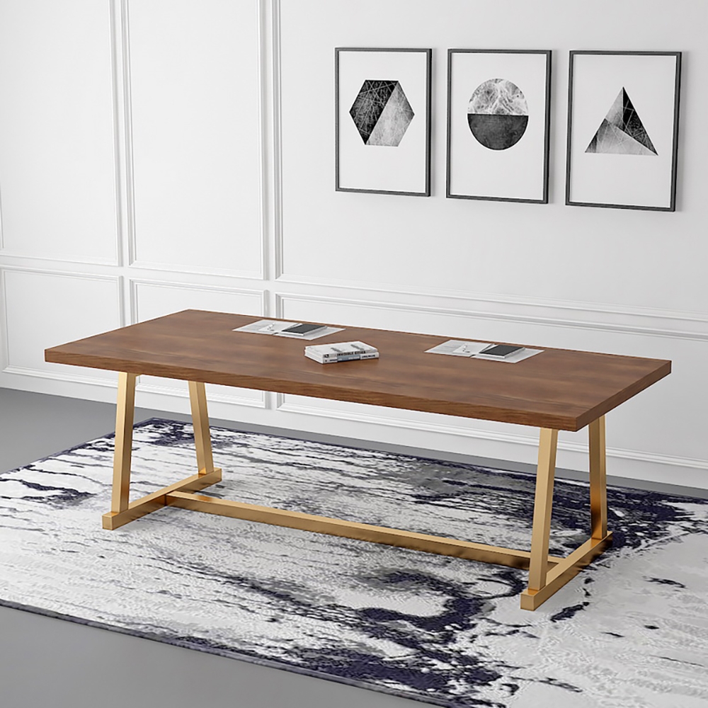 47.2" Retro Rectangular Dining Table With Solid Wood Top & Metal Base