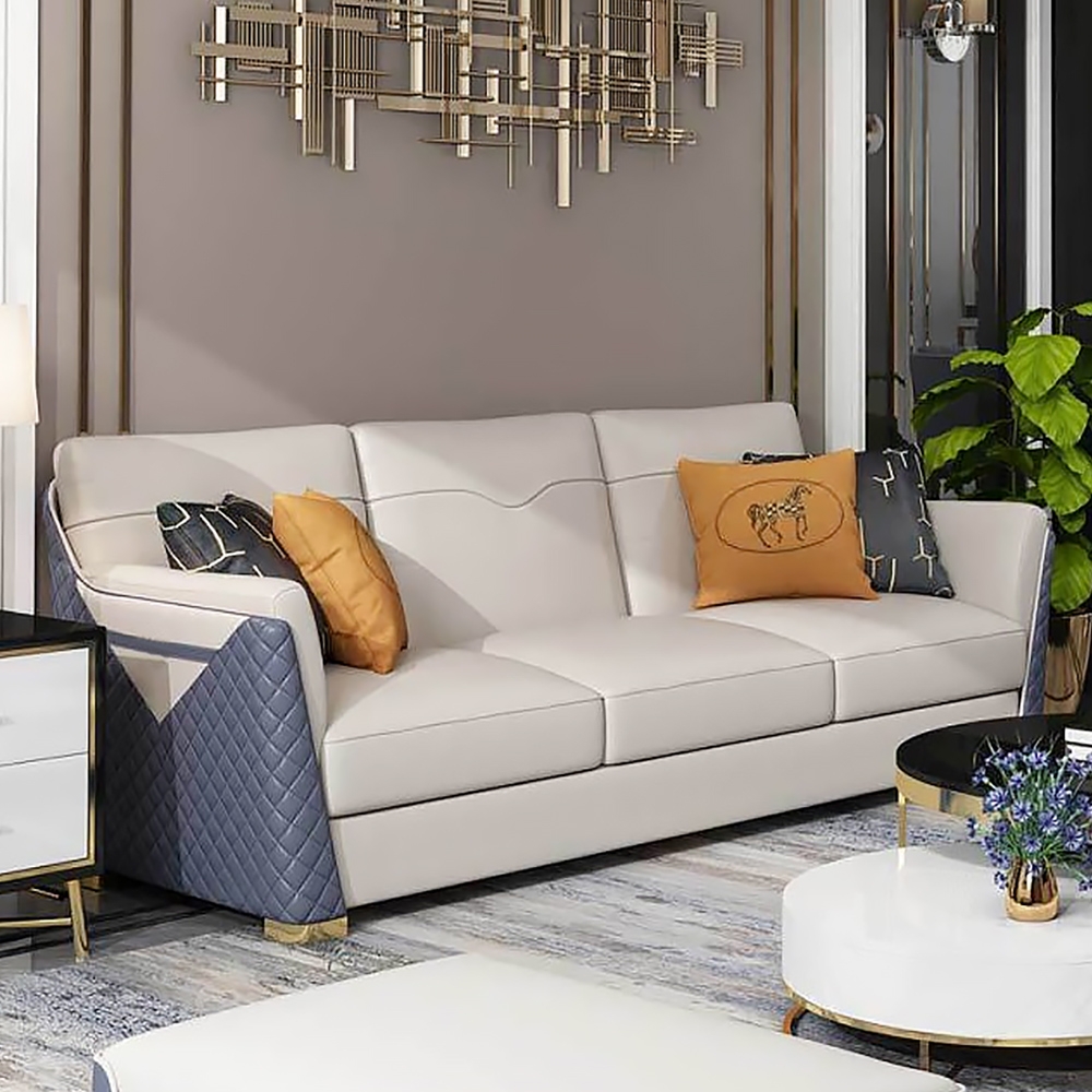 84.6" Postmodernism Leather Upholstered Sofa 3-seater Sofa Luxury Sofa Gold Base