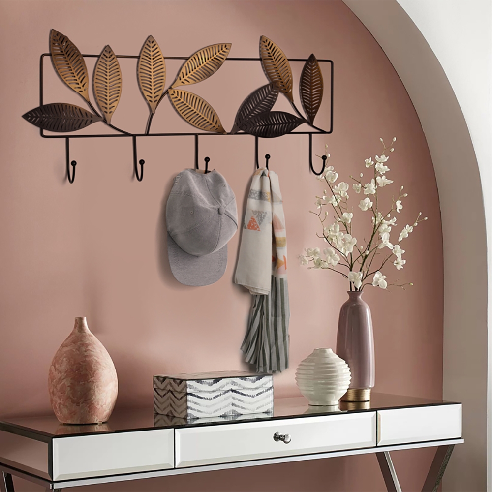 Contemporary Leaves Wall Mounted Coat Rack With 5 Hooks