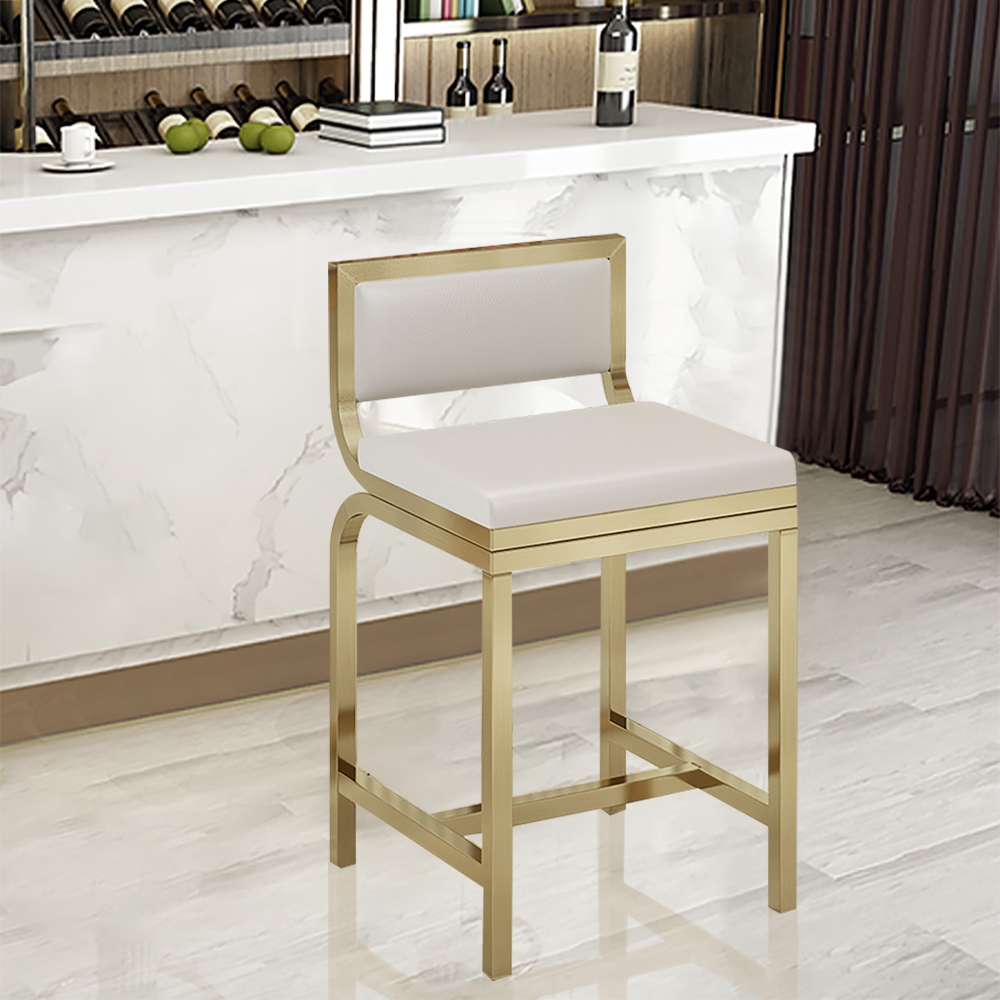 Image of Modern Counter Height White Bar Stool Set of 2 PU Leather Upholstery & with Back