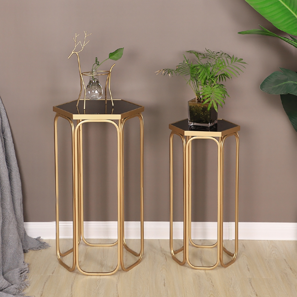 Small Luxury Hexagonal Plant Stand Flower Pots Holder In Gold&black