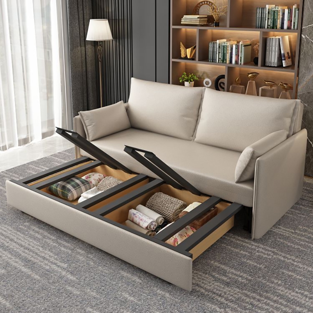 Convertible Sofa 77.2" Full Sleeper Sofa Leath-aire Upholstered Storage Sofa