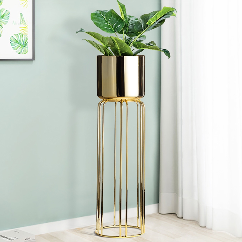 Nordic Standing Round Metal Plant Stand In Gold 31.9"h