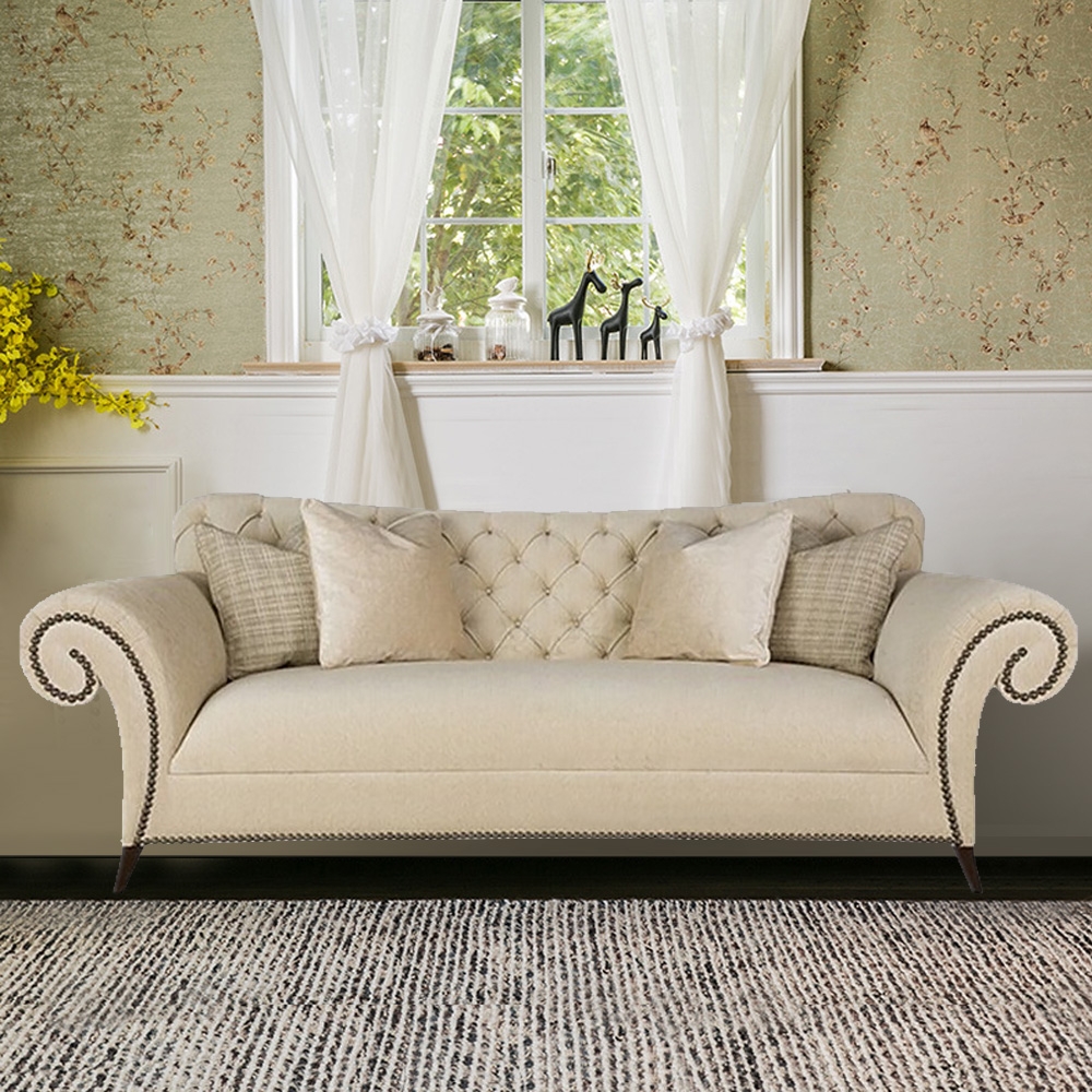 82.7" Upholstered Tufted Sofa 3-seater Fabric&leather Sofa Luxury Sofa
