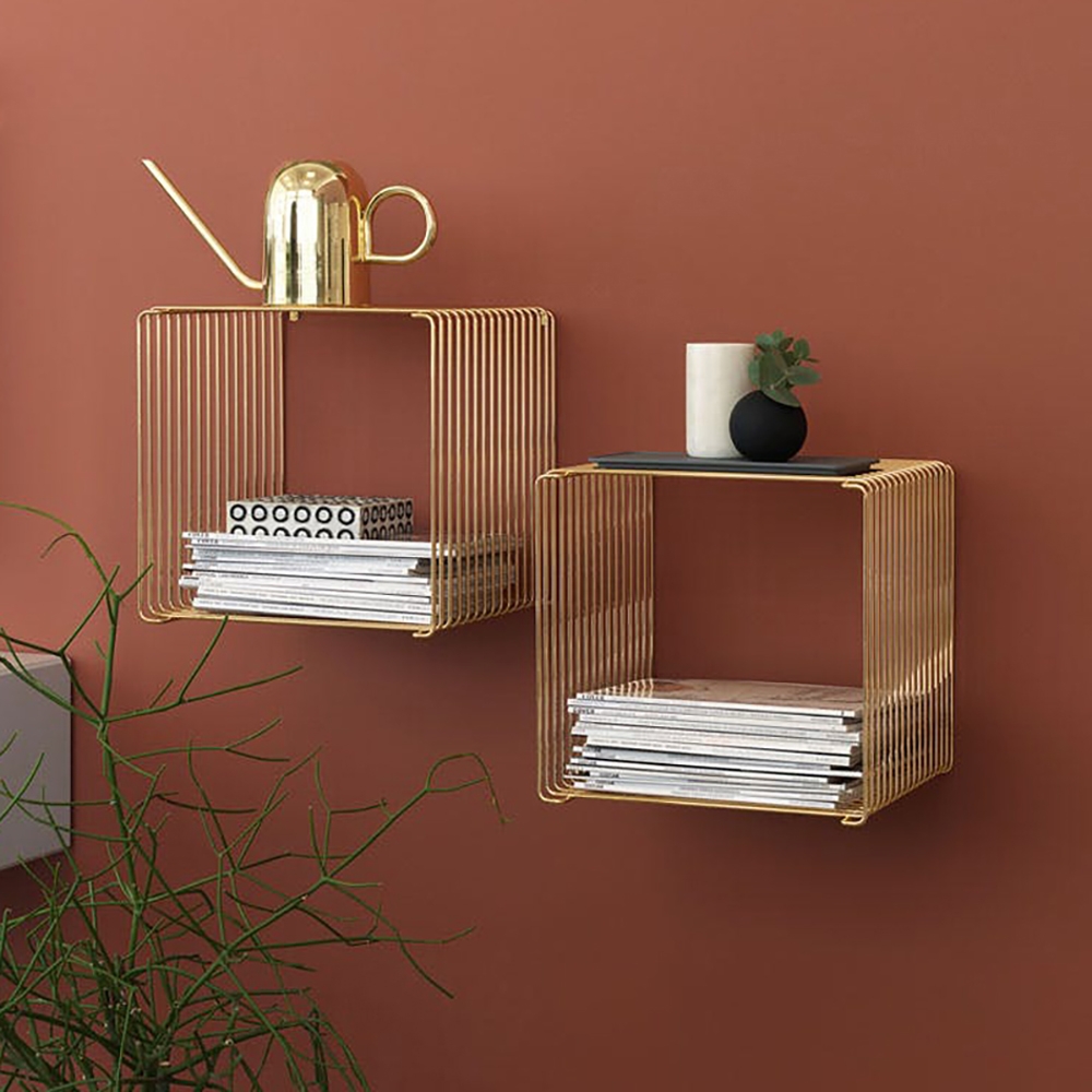 Modern Wall Mounted Nightstand Floating Shelving in Gold