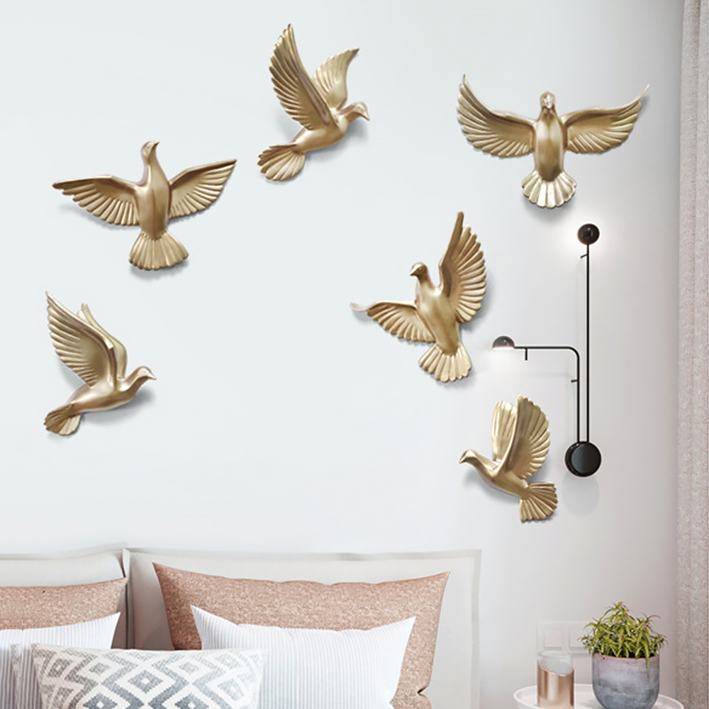 6 Pieces Set Gold Flocking Birds Modern Wall Decor