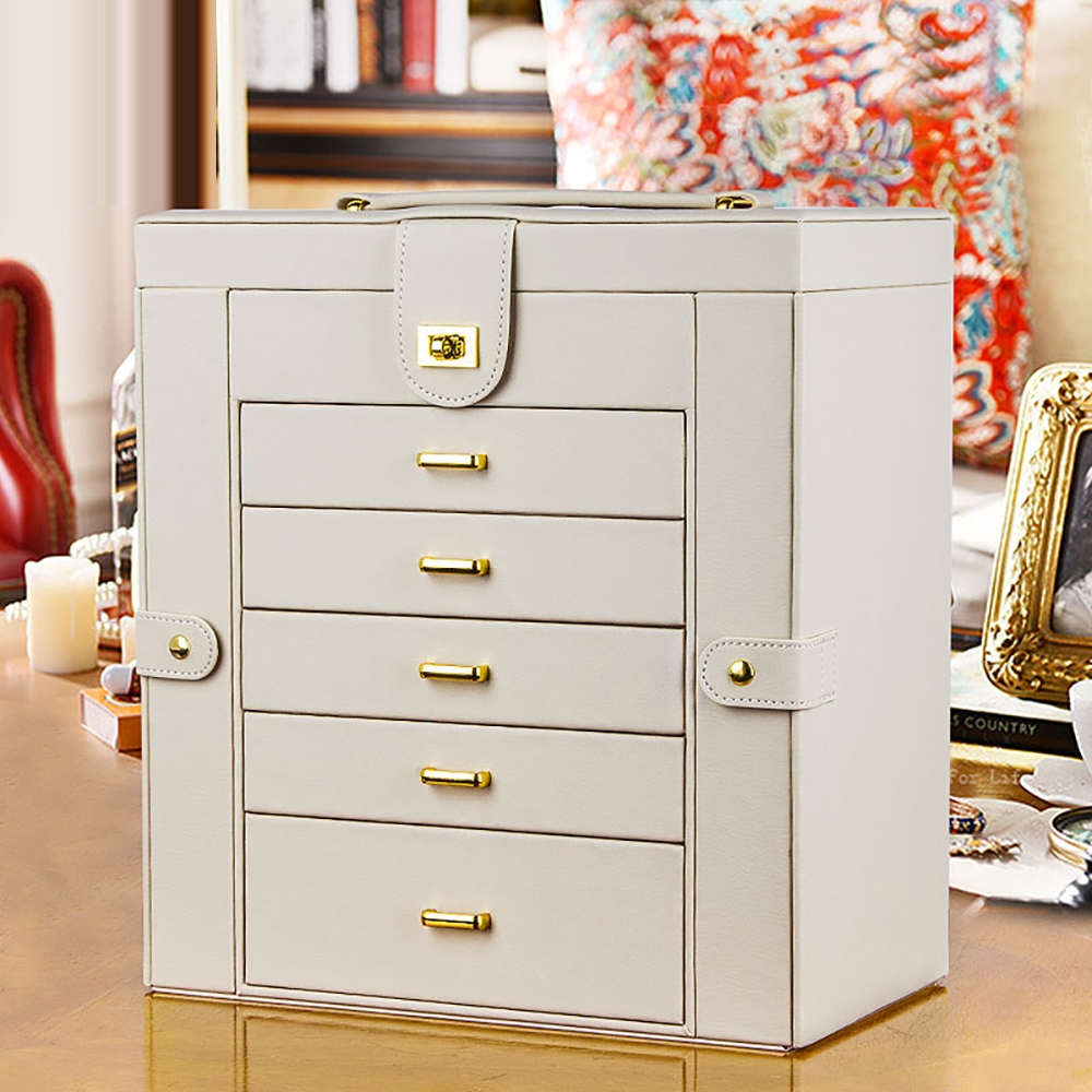 Image of 6-Tier Desk Organizer Jewelry Box with Drawers & Mirrortest