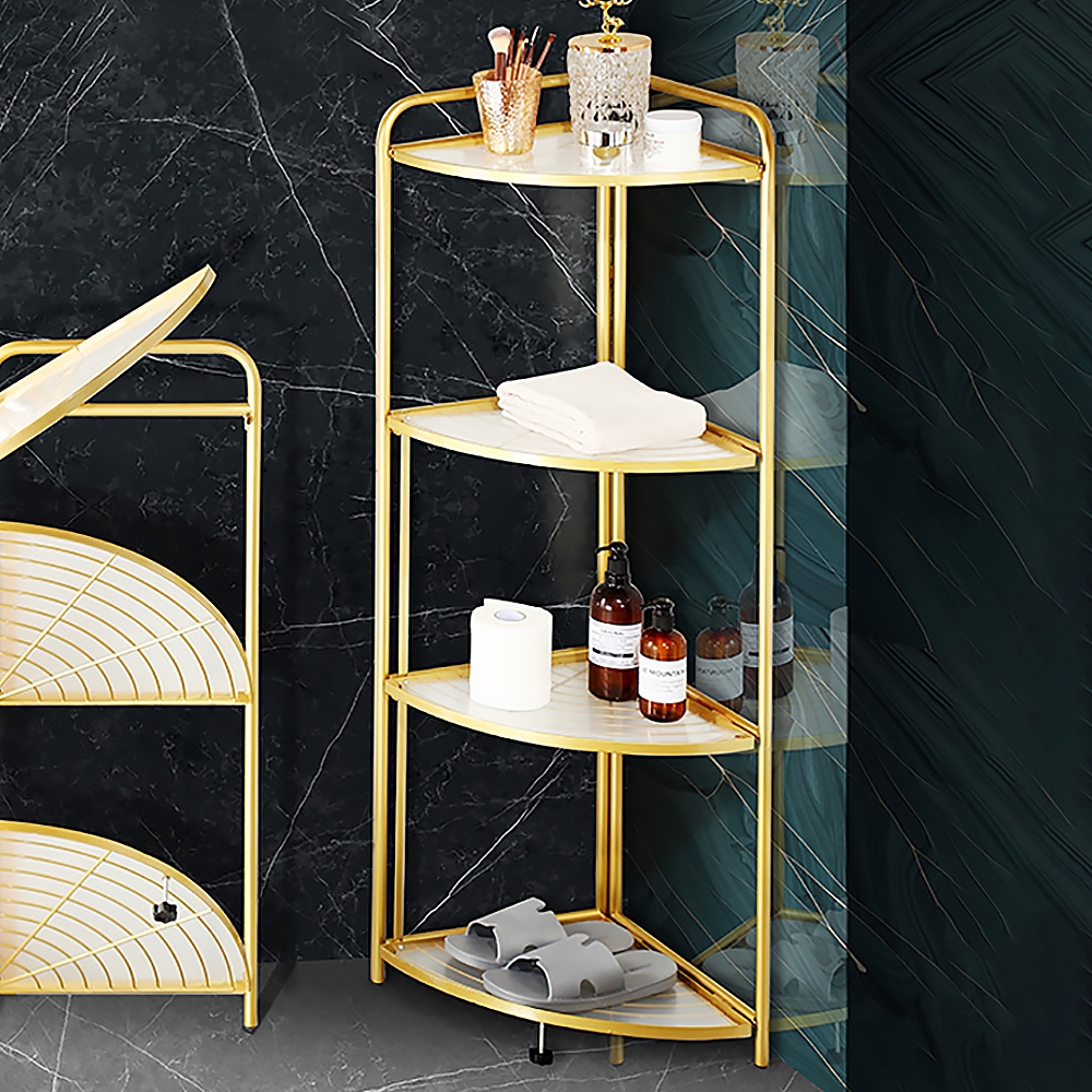 4 Tiers Modern Foldable Standing Bathroom Shelving In Gold