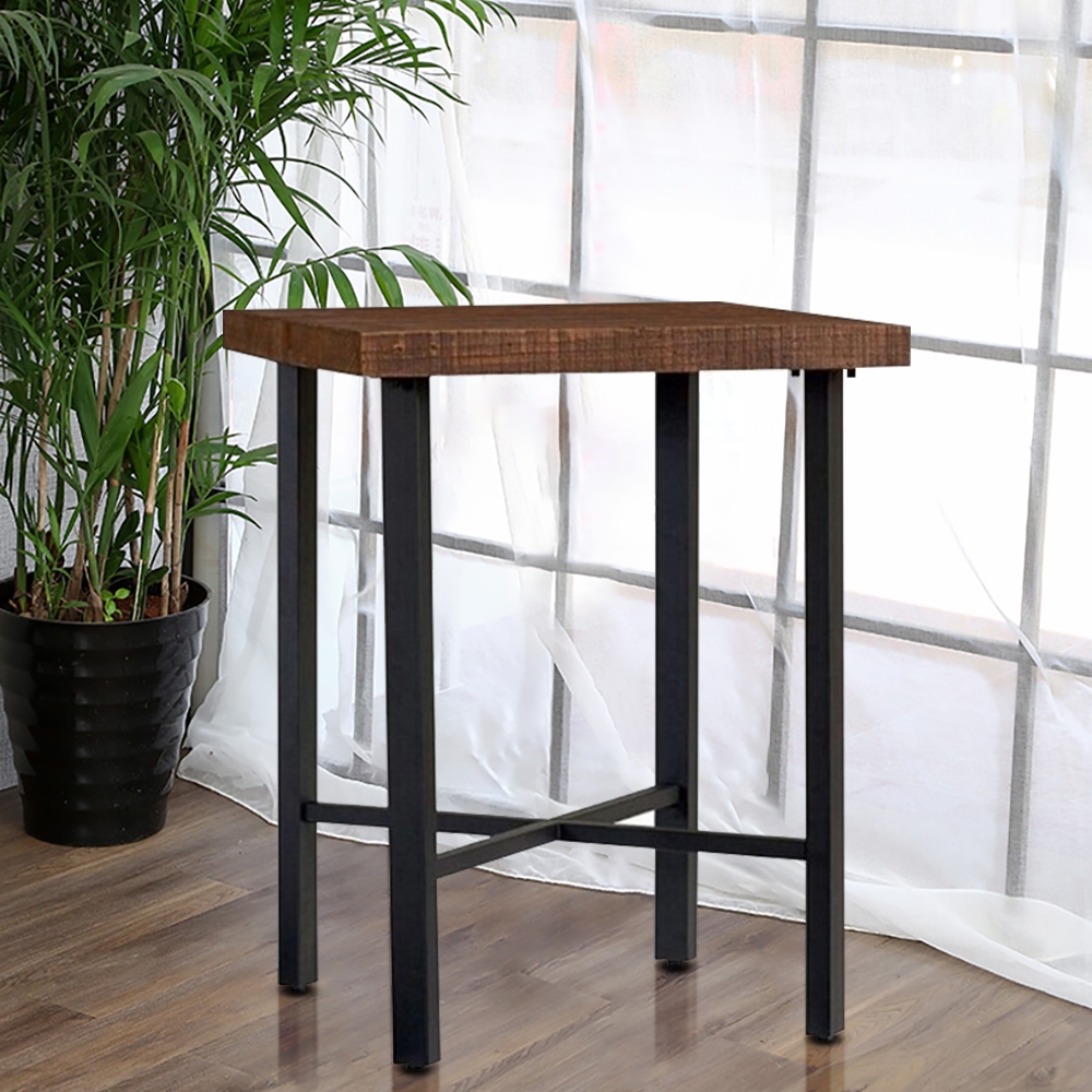 Industrial Walnut Bar Table Pine Wood Top & Metal Frame