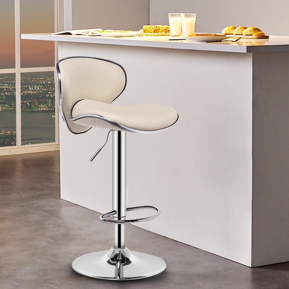 Image of Bar Height Bar Stool White PU Leather Upholstery 30.3" Bar Chair with Backrest