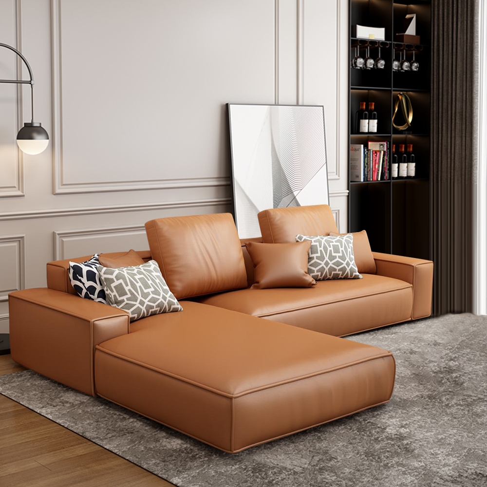 Image of 108.3" Brown Upholstered Sofa Leath-aire Sofa Sectional Sofa