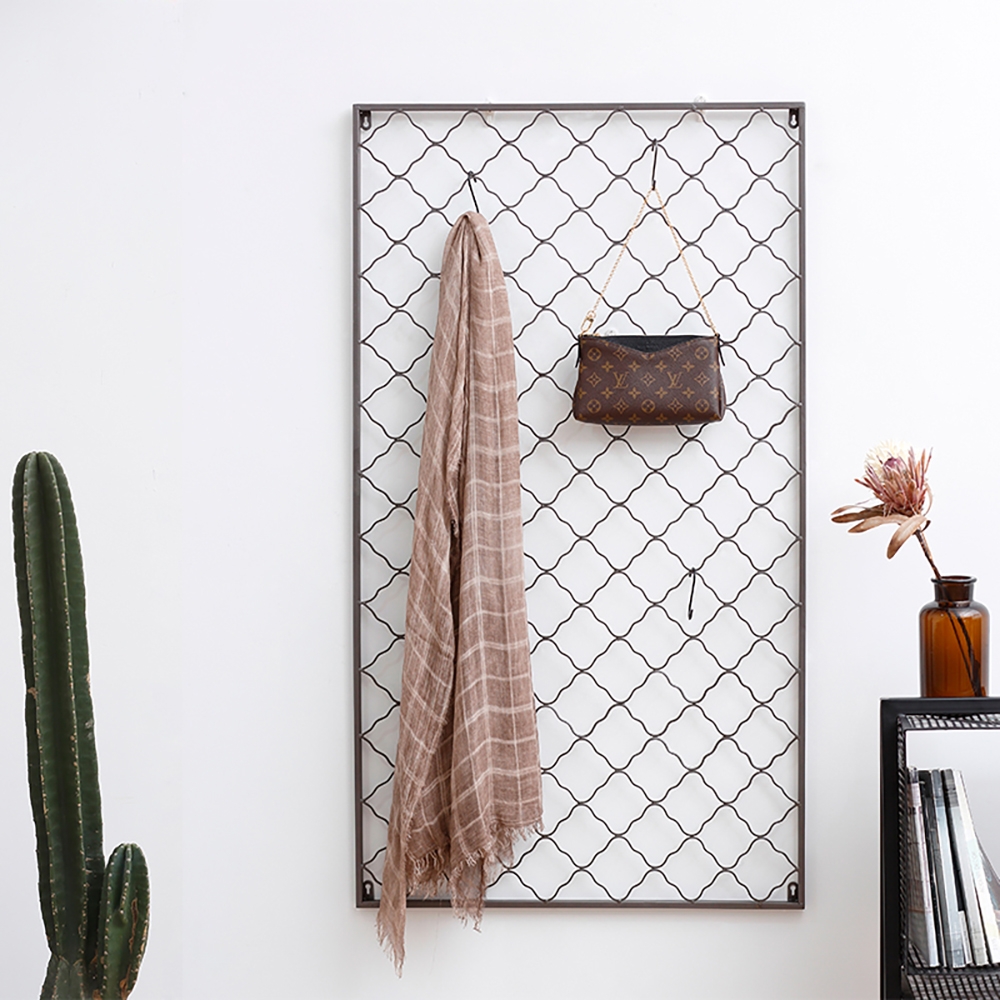 Black Grid Coat Rack Entryway Wall Mounted Rack