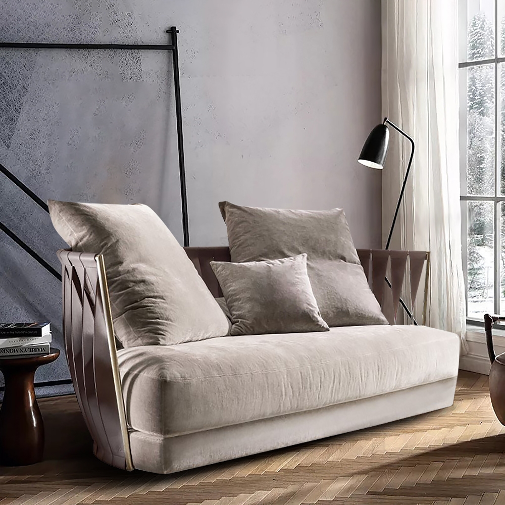 Gray Velvet Upholstered Sofa 3-seater Mid-century Couch