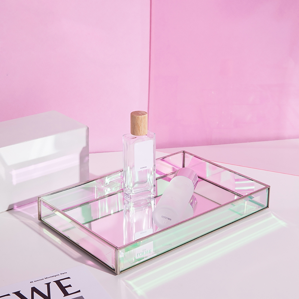 11.1" Colorful Glass Vanity Tray Decorative Desk Organizer