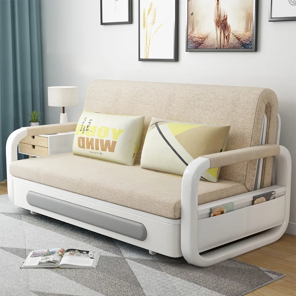 Khaki Modern 74" Full Sleeper Sofa Cotton&linen Upholstered Convertible Sofa With Storage Drawers&pockets