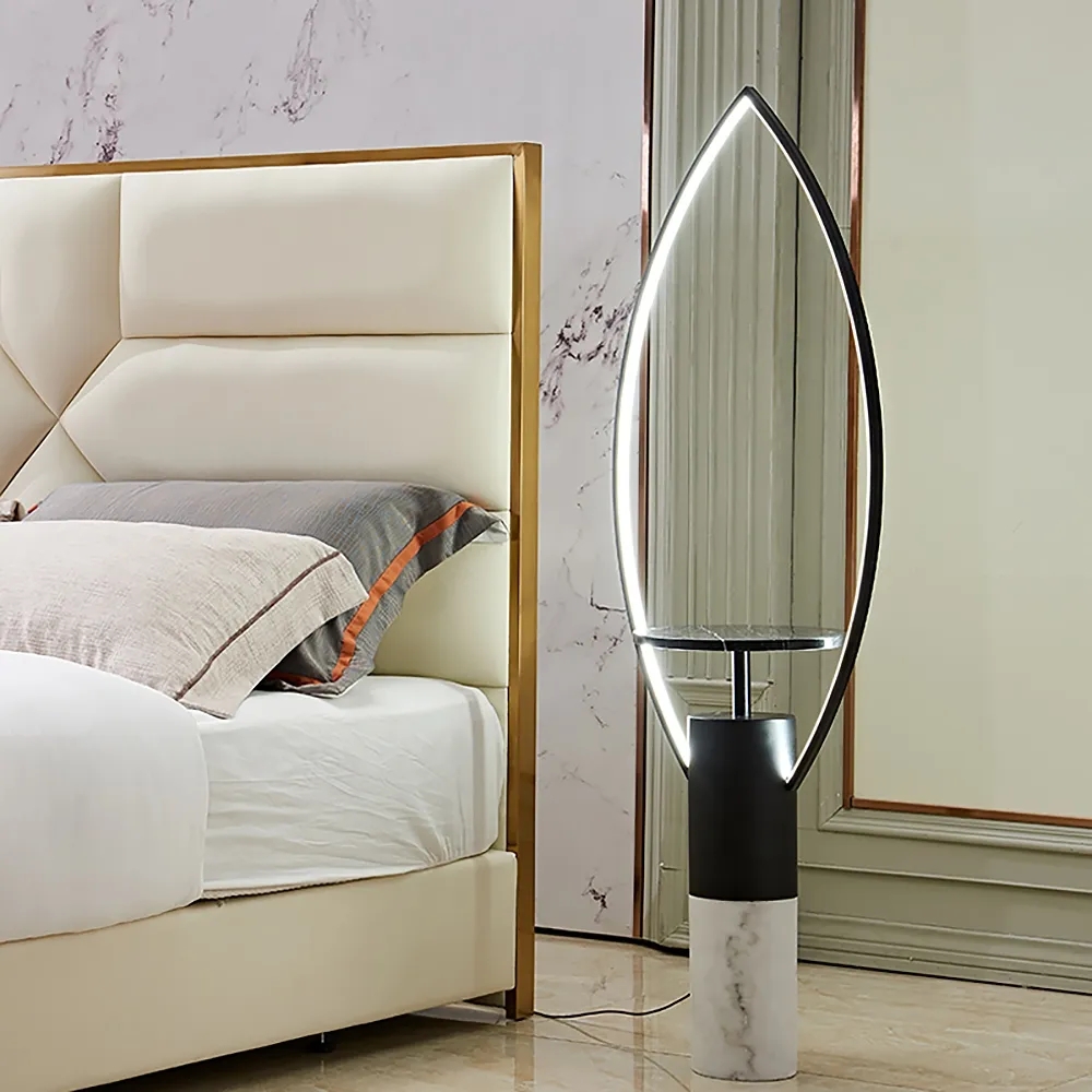 

Modern Black Floor Lamp with Shelves Table LED and Marble Base Candle Shape